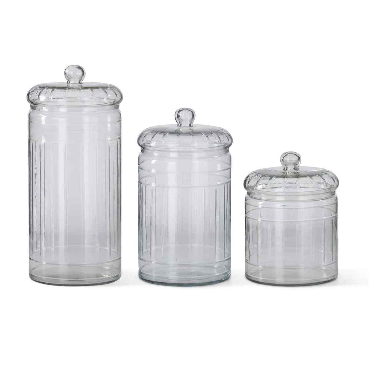 14.5 Inch Clear Glass Line Etched Lidded Container