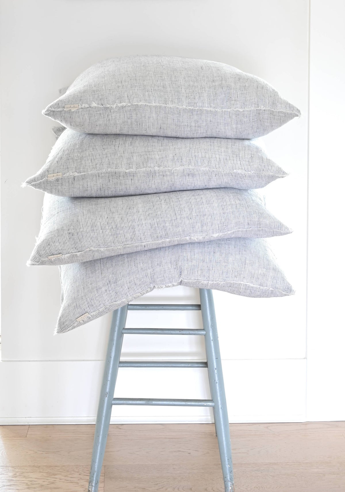 24x24 Lina Linen Pillow Navy Stripe