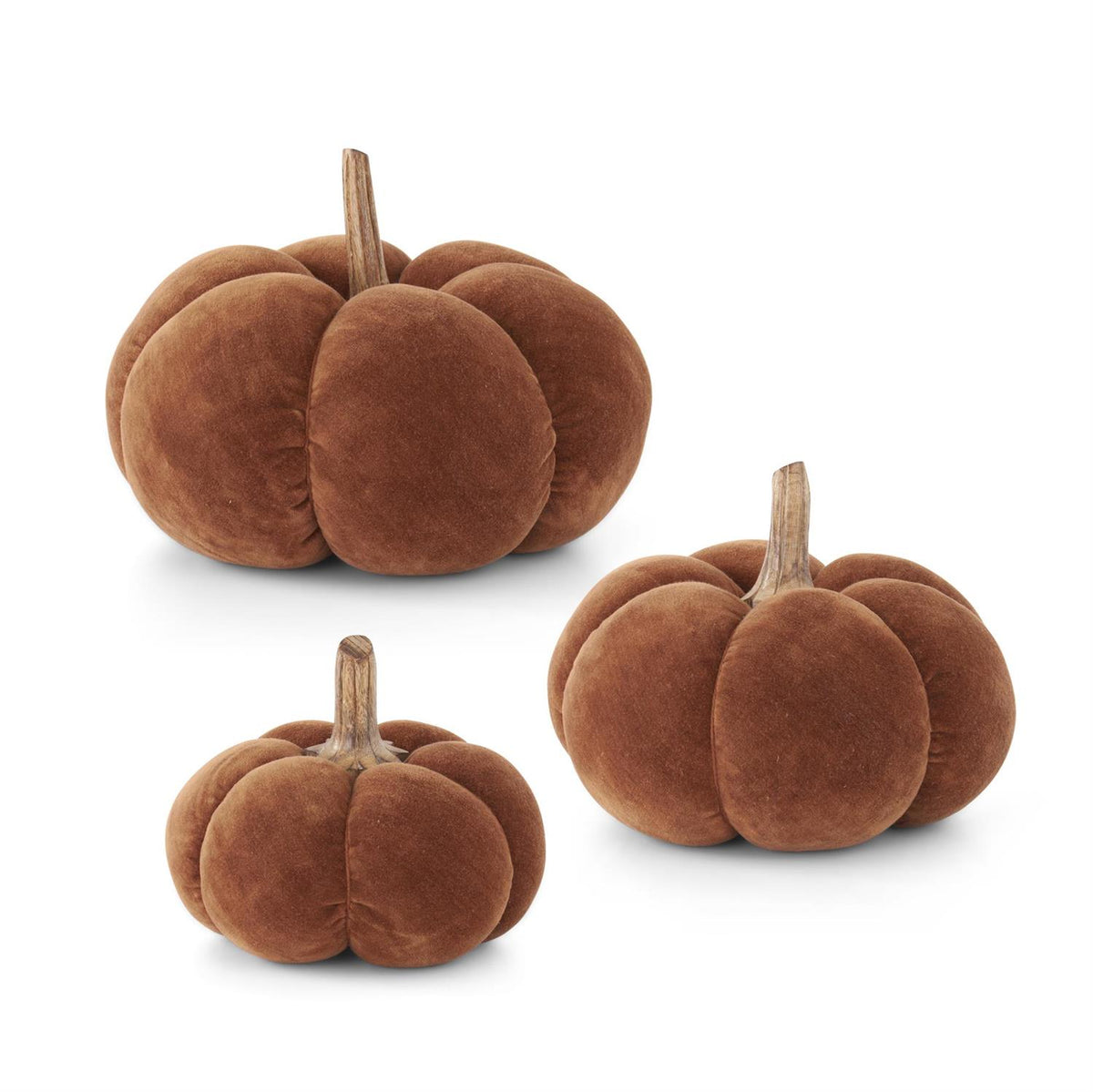 11.25 Inch Brown Velvet Pumpkin w/Wood Stem