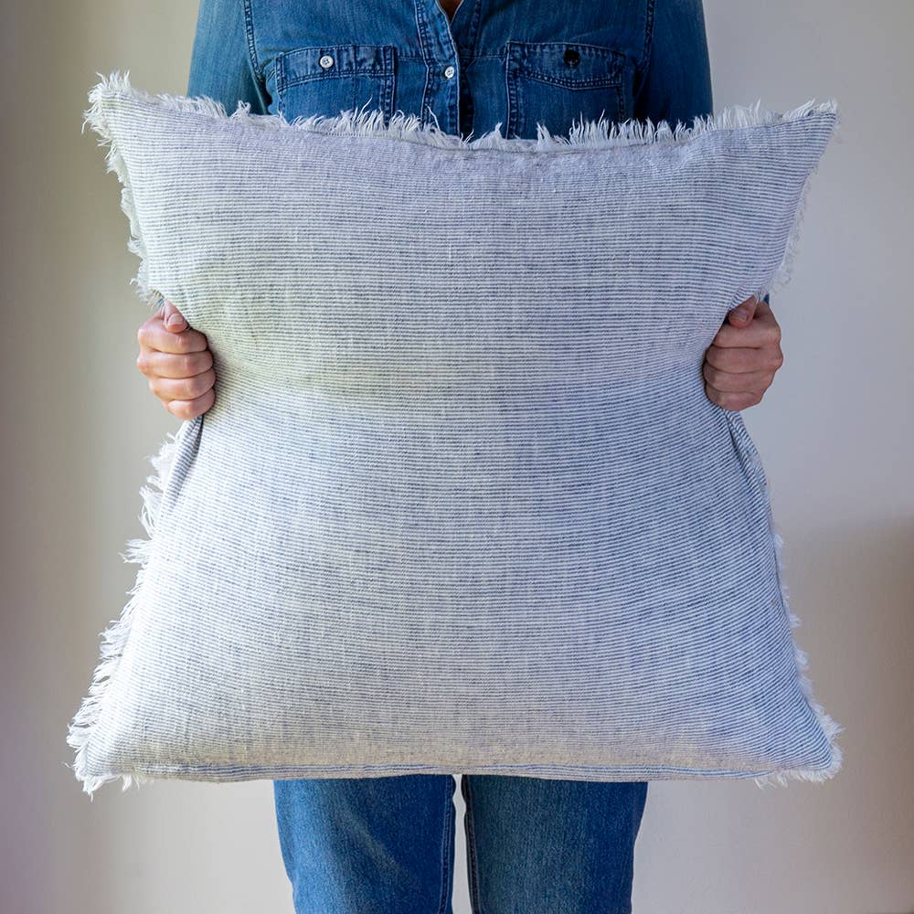 24x24 Lina Linen Pillow Navy Stripe