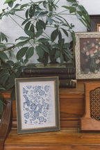 Blue Textile Pattern Framed Antique Art