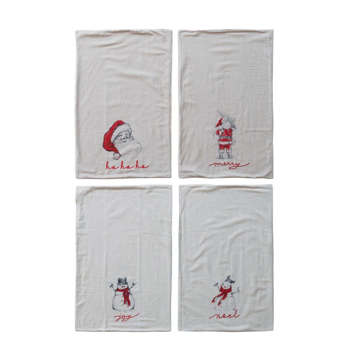 Cotton & Linen Tea Towel with Snowman/Santa Image