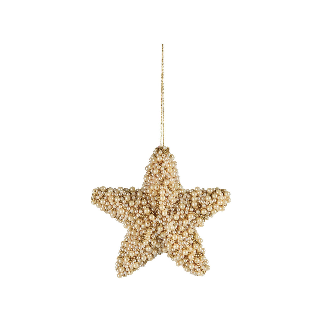 Foam Star Ornament with Faux Pearls, Gold Finish