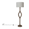 Mango Wood Floor Lamp w/ Open Diamond Shaped Base, Cotton Shade & Inline Switch, KD