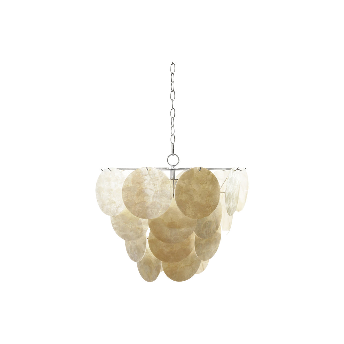 Natural Capiz Shell Pendant Lamp, Silver Finish, 6' Chain & 10' Cord, KD (Hardwire Only)