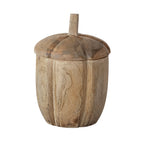Hand-Carved Mango Wood Pumpkin Shaped Container with Lid, Natural