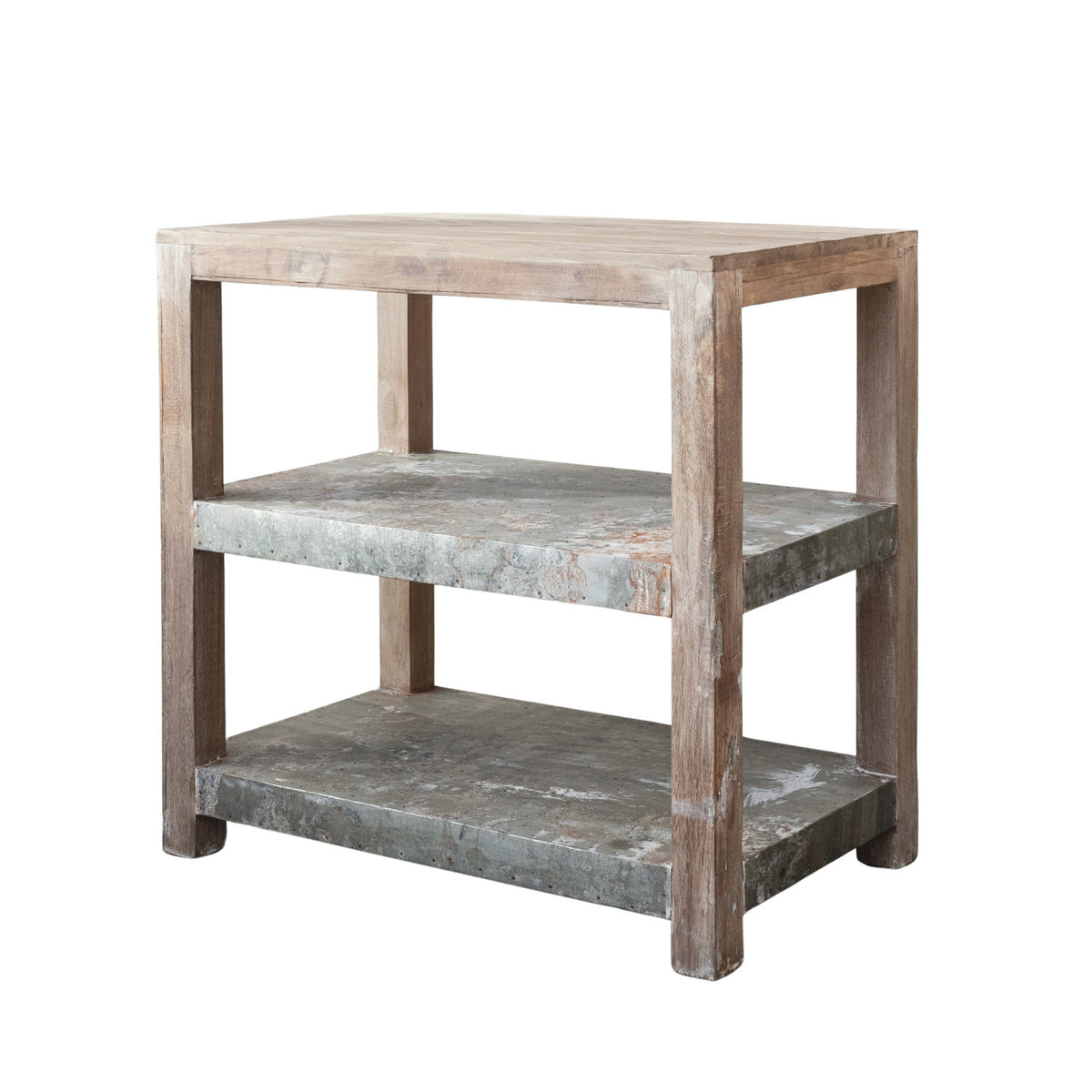 Reclaimed Wood & Metal Clad Shelf w/ 2 Shelves (Each One Will Vary)