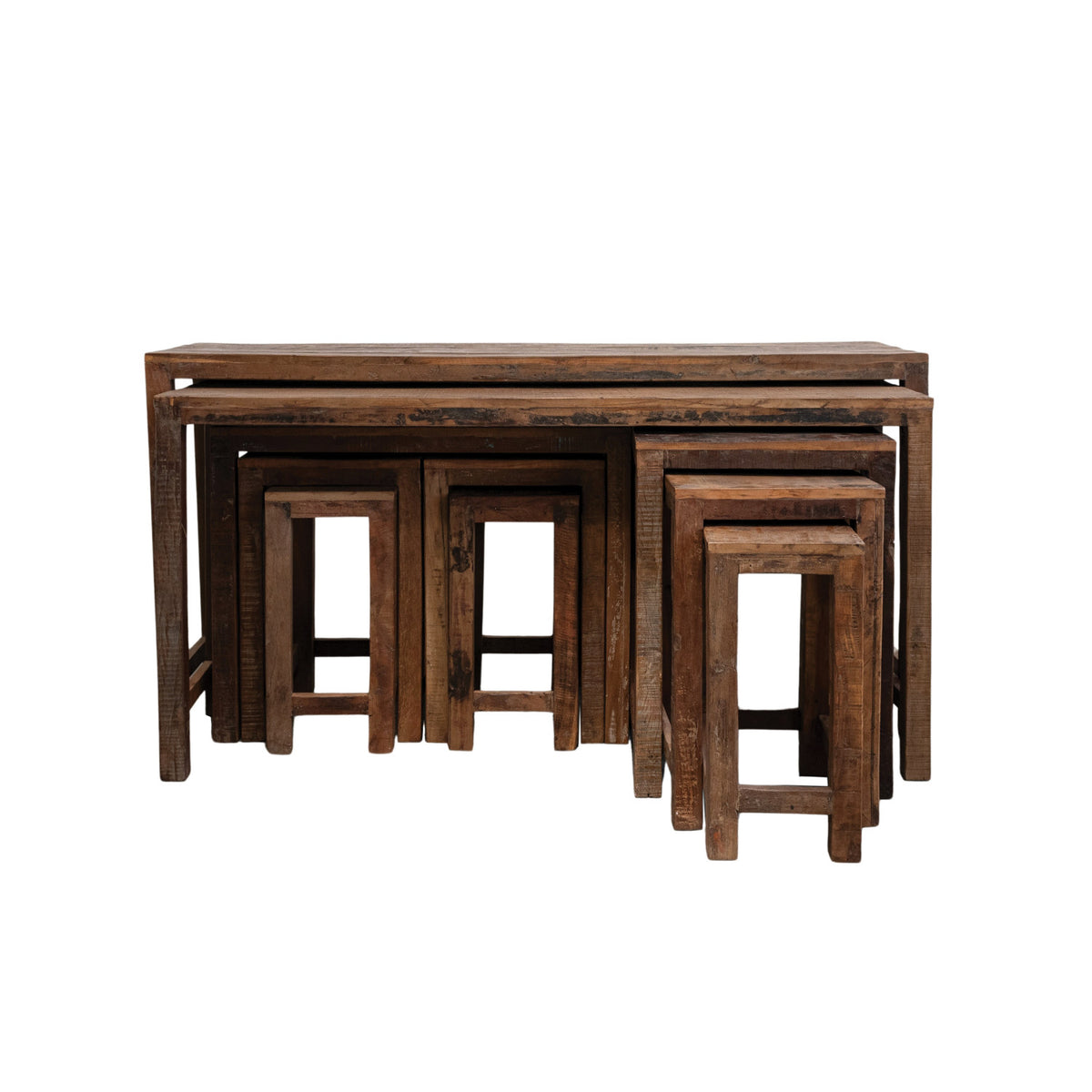 Reclaimed Wood Nesting Tables, Set of 10 (Each One Will Vary)