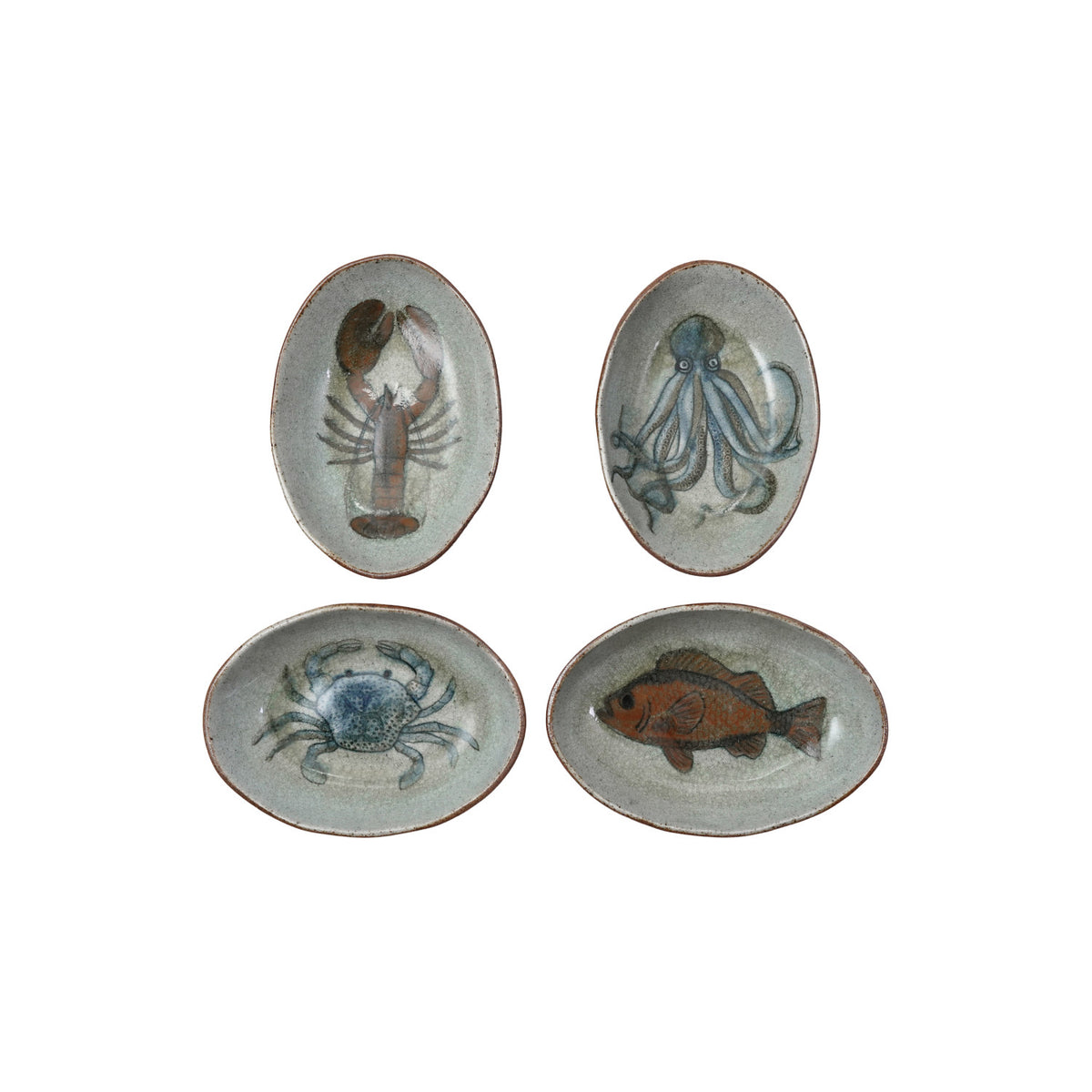 Hand-Painted Stoneware Dish with Sea Life, 4 Styles (Each Varies)