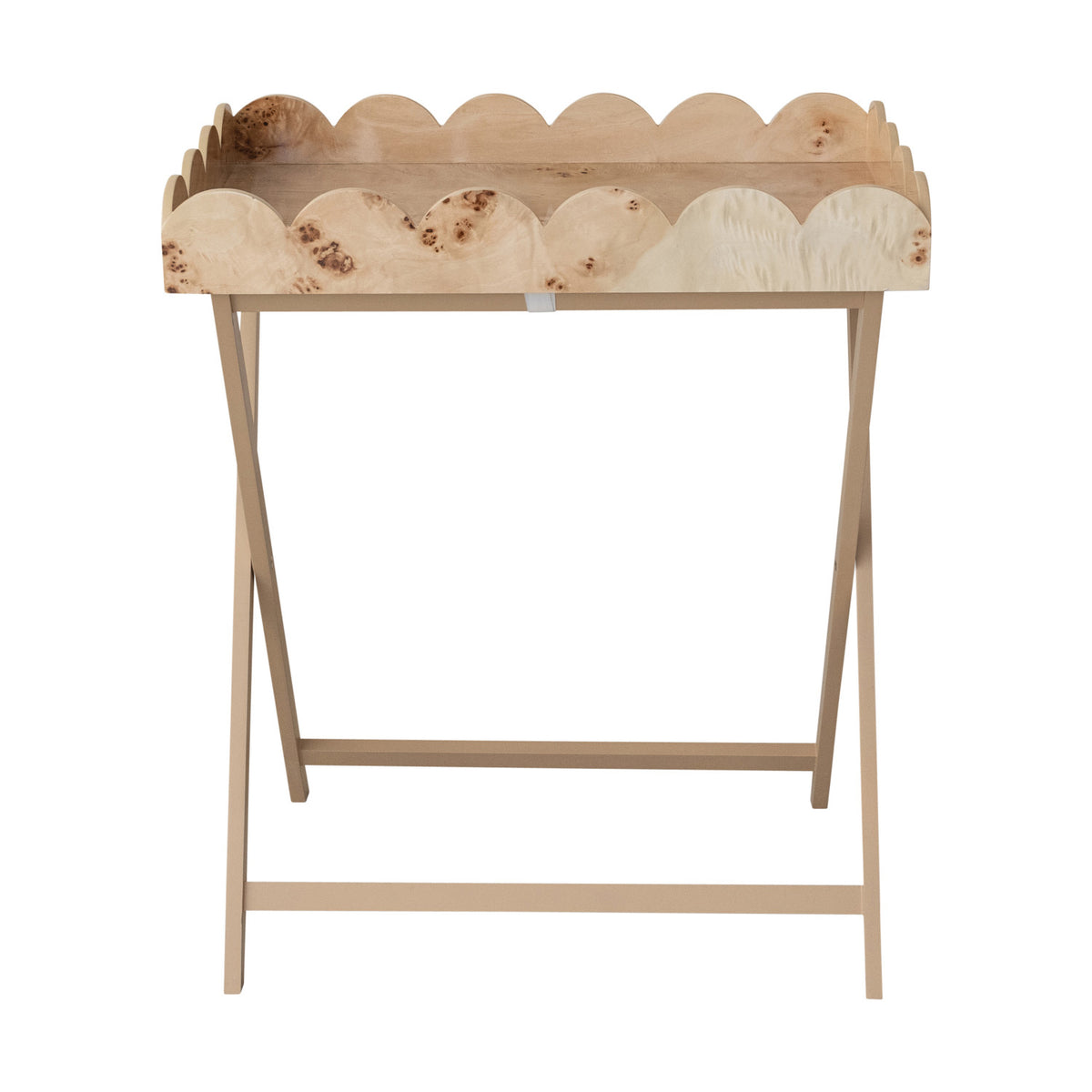 MDF & Burl Wood Veneer Folding Table w/ Removable Scalloped Tray, Natural, KD