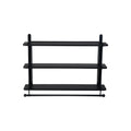Wood & Metal Wall Shelf w/ 3 Shelves & Rod, Black, KD