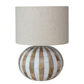 Mango Wood & Inlaid Resin Striped Table Lamp w/ Cotton Blend Shade, Natural