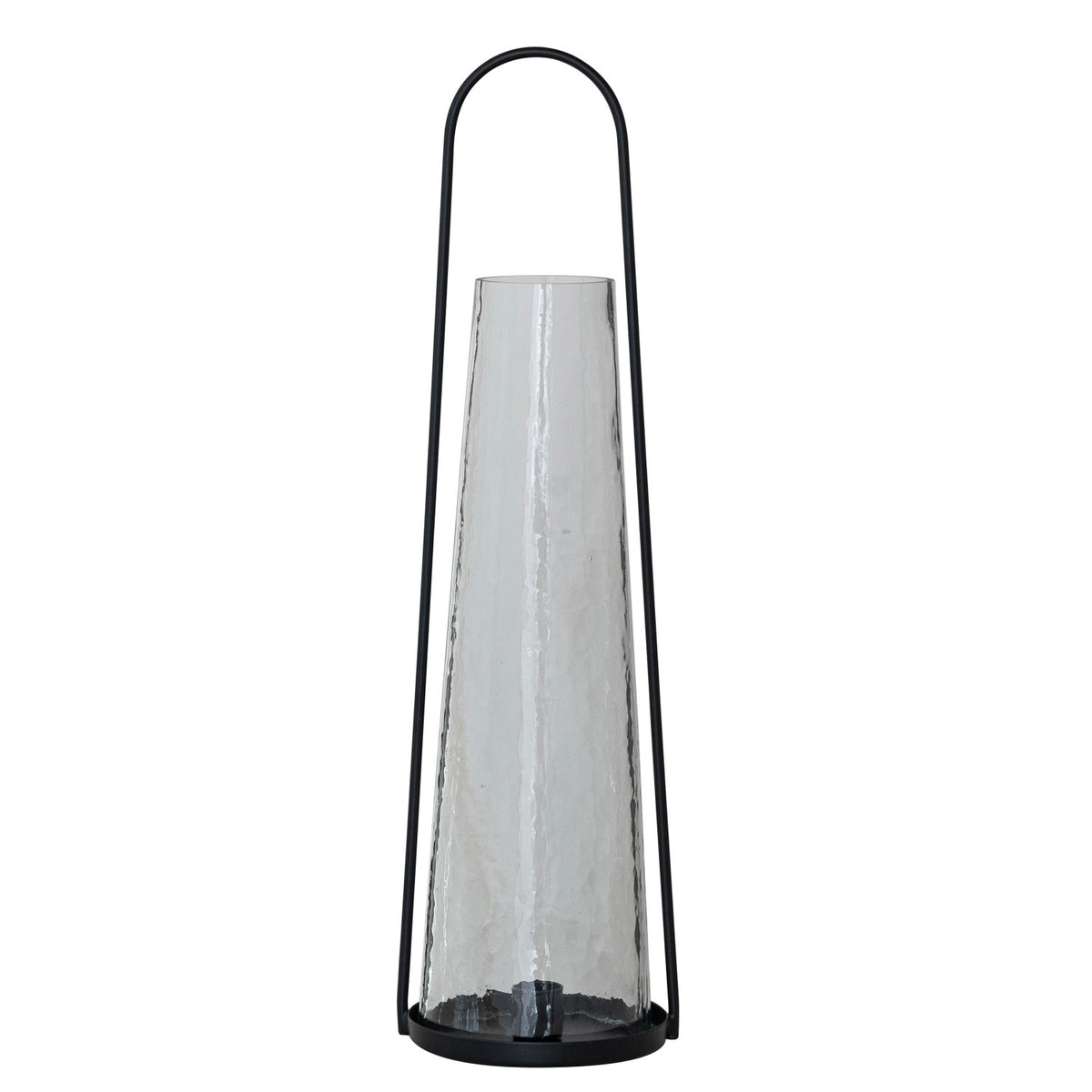 Metal Lantern Taper Holder with Handle & Hammered Glass Hurricane, Black, Set of 2