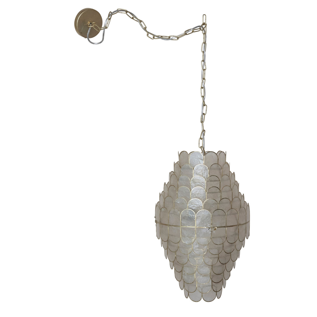 Capiz Pendant Lamp, 2 Lights, 4' Chain & 5' Cord, Natural & Gold Finish