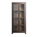 Recycled Pine Wood Cabinet with 2 Glass Doors, 3 Shelves & Gold Finish Metal Handles