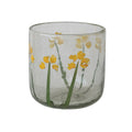 Handmade Glass Tealight/Votive Holder with Embedded Natural Silk Oak Leaves, 4" Round