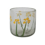 Handmade Glass Tealight/Votive Holder with Embedded Natural Silk Oak Leaves, 4" Round