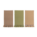 Woven Cotton Tea Towel with Check Pattern & Ruffle, 3 Colors
