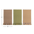 Woven Cotton Tea Towel with Check Pattern & Ruffle, 3 Colors