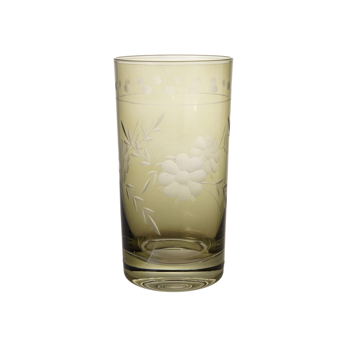14 oz. Drinking Glass with Etched Botanicals, Green