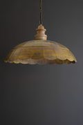 Wide Dome Antique Brass Pendant Light with Wood Detail- Kalalou