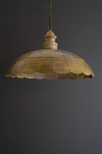 Wide Dome Antique Brass Pendant Light with Wood Detail- Kalalou