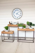 Set of 3 Rustic Recycled Wood Console Trays on Metal Bases- Kalalou