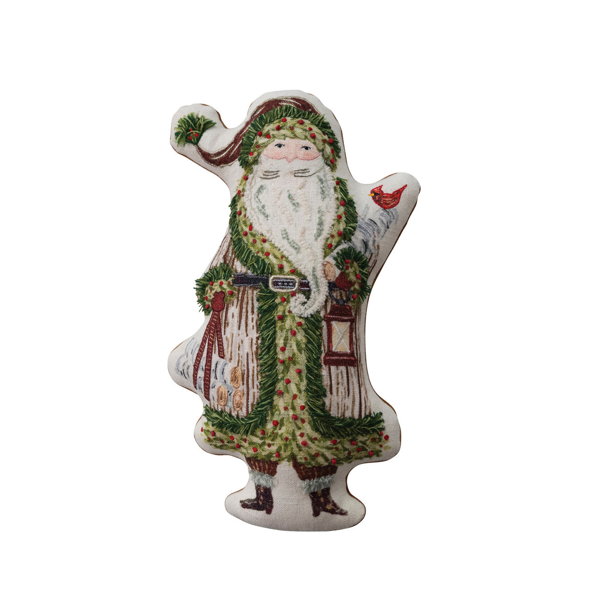 Cotton Printed Santa Shaped Pillow with Embroidery & Velvet Back ©