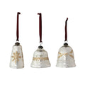 Etched Mercury Glass Bell Shaped Ornament with Burgundy Velvet Ribbon Hanger, 3 Styles
